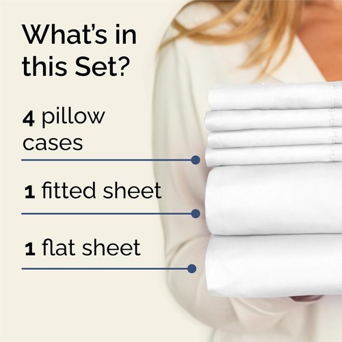 King 6 Piece Sheet Set - Ultra Soft Cooling Bedding | Breathable Luxury with Deep Pockets - White