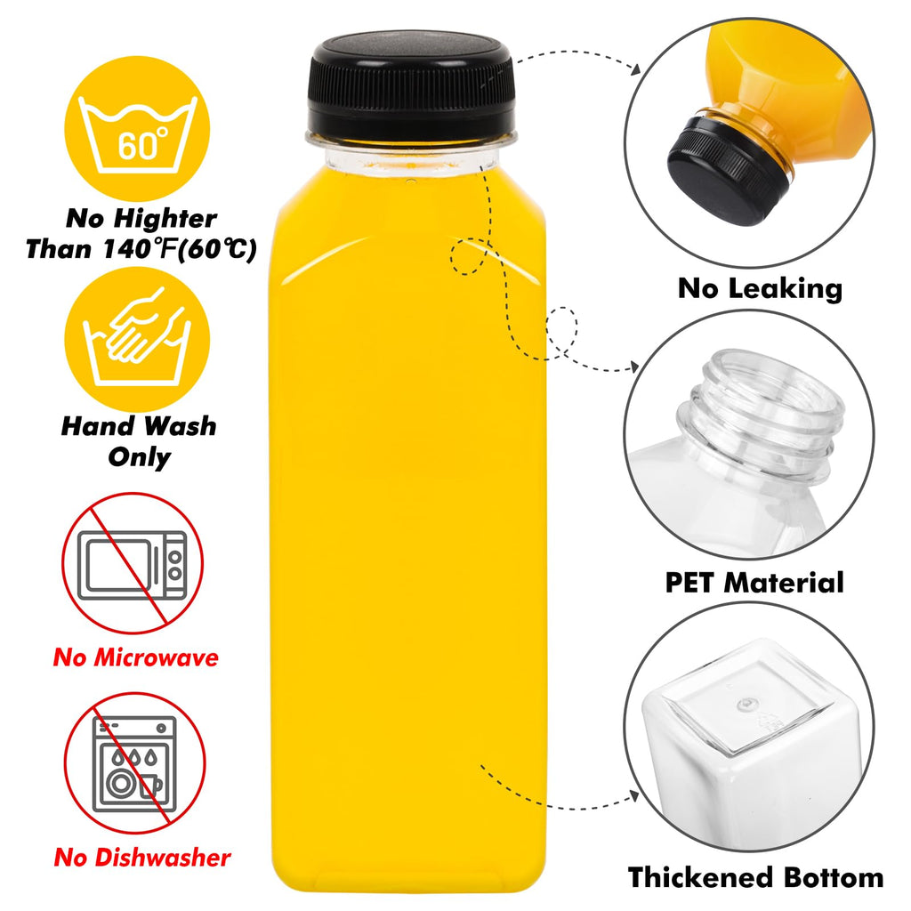 BAKHUK 10pcs 16oz Empty Plastic Juice Bottles with Caps, Plastic Water Bottles with Lids, Reusable Clear Bulk Beverage Juice Containers for Milk and Other Beverages