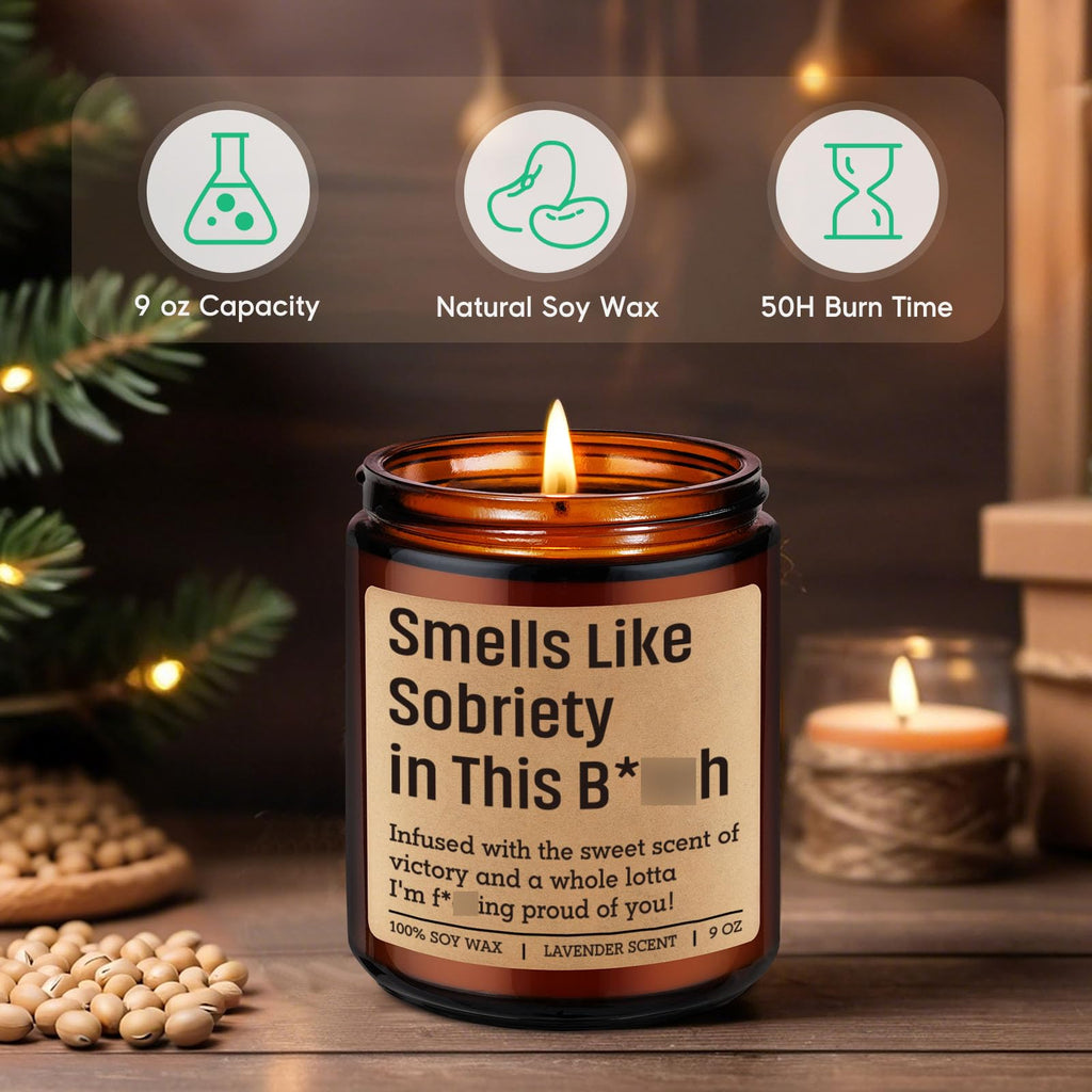 GSPY Smells Like Sobriety Candle - Sobriety Gifts for Women, Men - 2 Year Anniversary, 1 Year Sober Gifts Ideas - Funny Birthday, Sober Celebration, Recovery, Proud of You Present for Her, Him