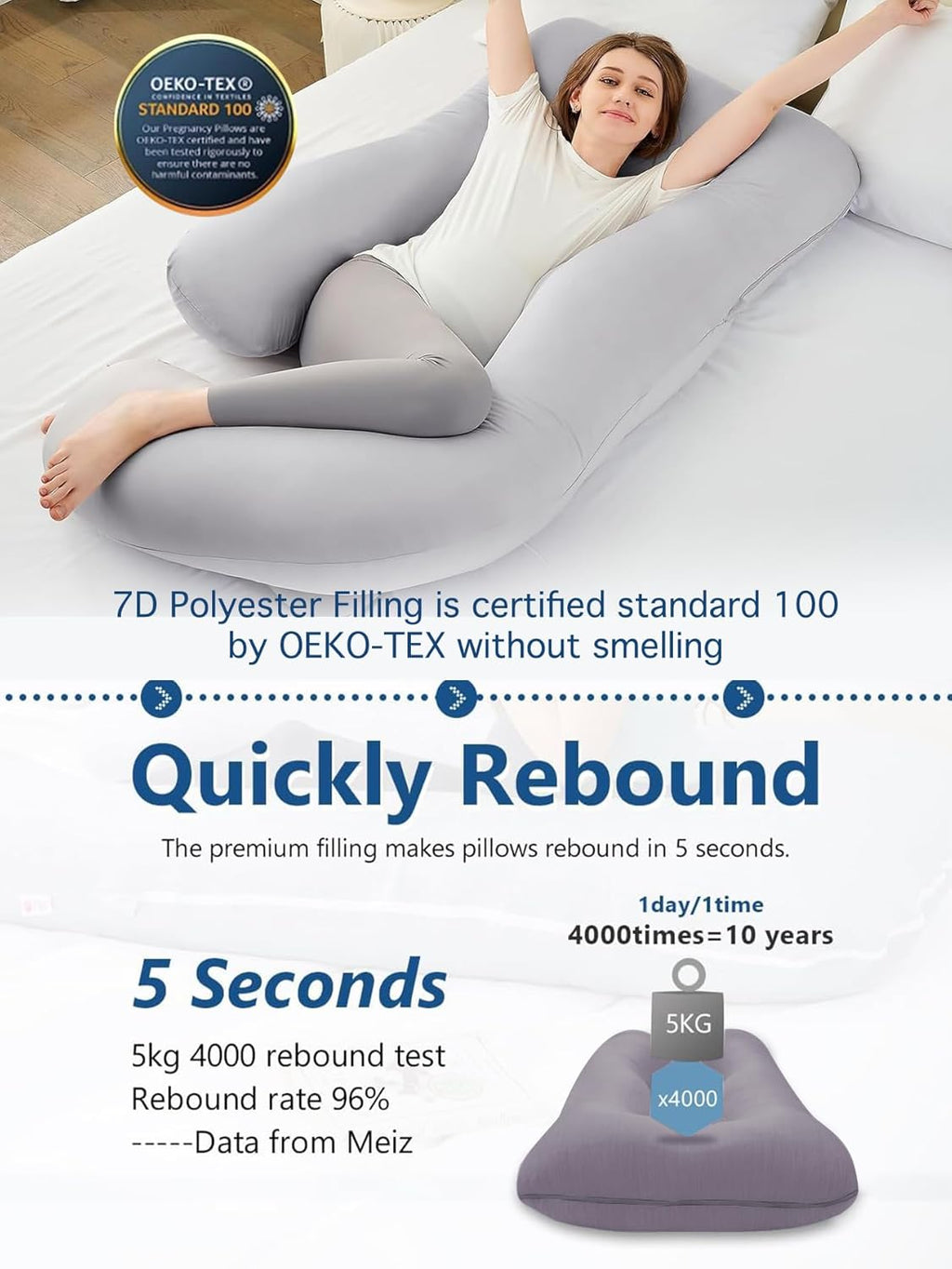 ZZZhen G-Shaped Pregnancy Pillow - 56 Inch Maternity Support with Grey Microfiber Cover for Comfort