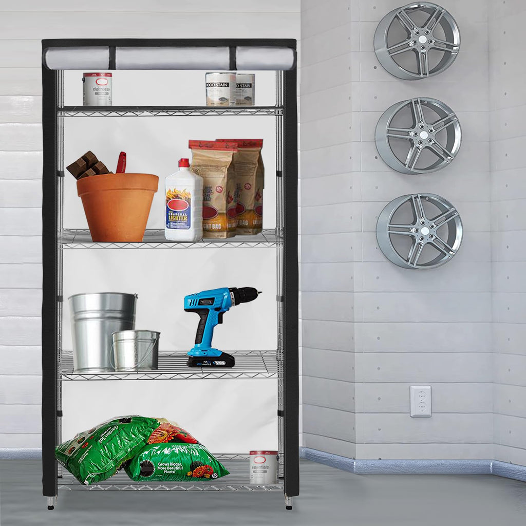 Dalema Storage Shelf Cover,Outdoor Heavy Duty 600D 36''W x 14''D x 54''H Dustproof Waterproof Shelf Covers for Wire Shelving,Storage Rack Cover with Zipper