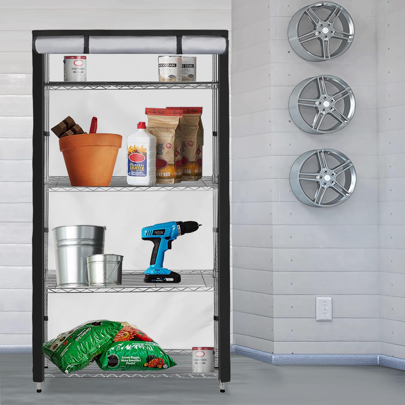 Dalema Storage Shelf Cover,Outdoor Heavy Duty 600D 36''W x 14''D x 54''H Dustproof Waterproof Shelf Covers for Wire Shelving,Storage Rack Cover with Zipper