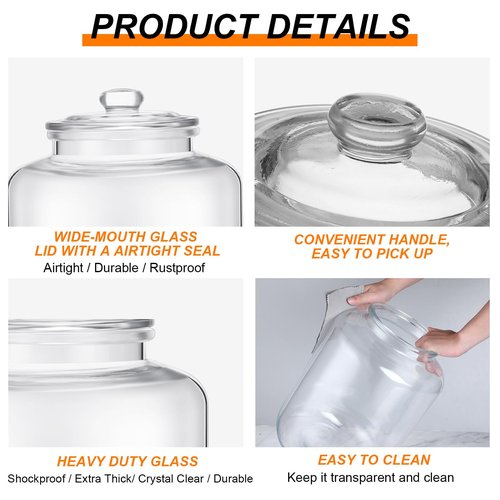 Yaomiao 4 Gallon Glass Jar with Lid Large Cookie Jar with Big Opening Airtight Food Storage Canister Canning Jars for Flour Sugar Dog Treats Pasta Candy Glass Containers with Lids for Kitchen Pantry