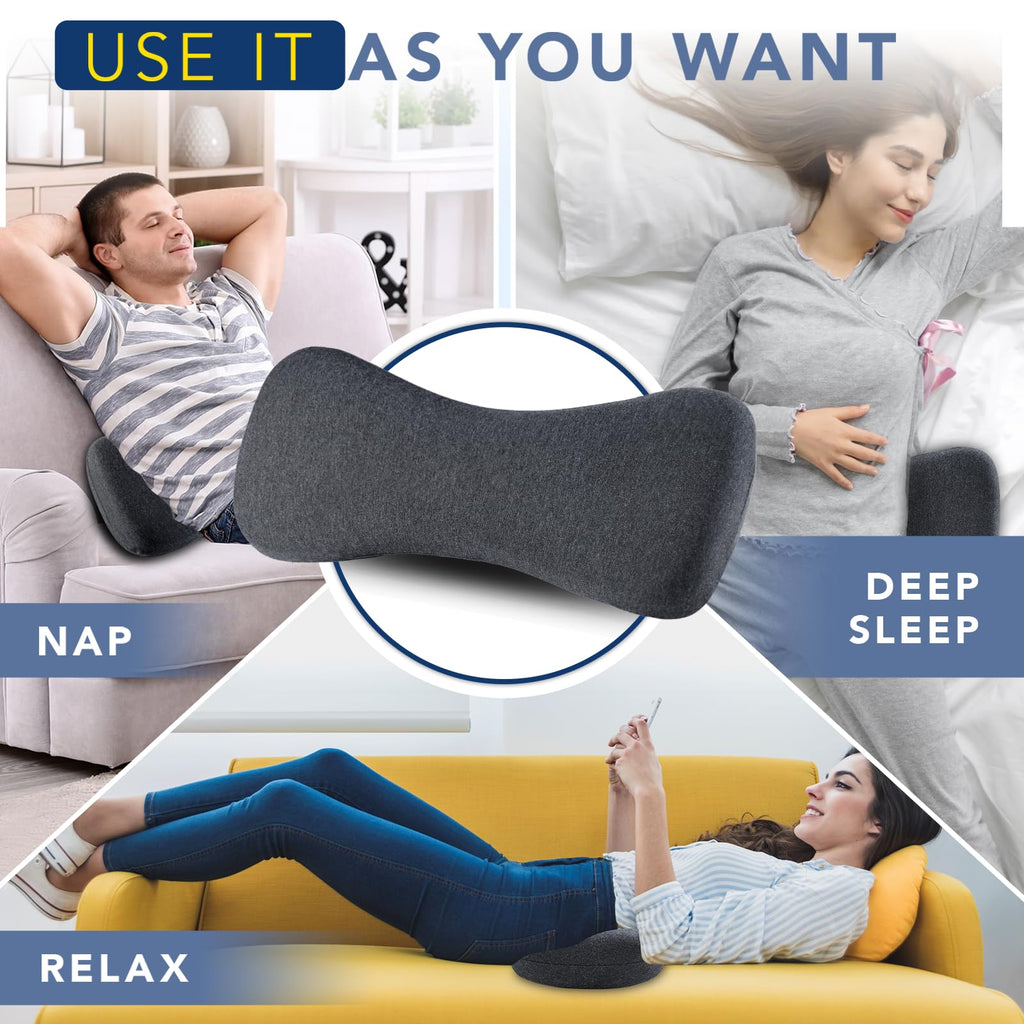 Hapiclody Lumbar Support Pillow for Sleeping Memory Foam Lumbar Pillow for Lower Back Pain Relief Back Support Pillow for Side,Back and Stomach Sleepers-Bed Wedge Bolster Pillow Bed Rest Pillow(Gray)