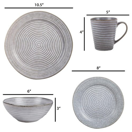 Elanze Designs Charming Chic Ribbed Modern Thrown Pottery Look Ceramic Stoneware Plate Platter Mug & Bowl Kitchen Dish Dinnerware 16 Piece Set - Service for 4, Slate Grey