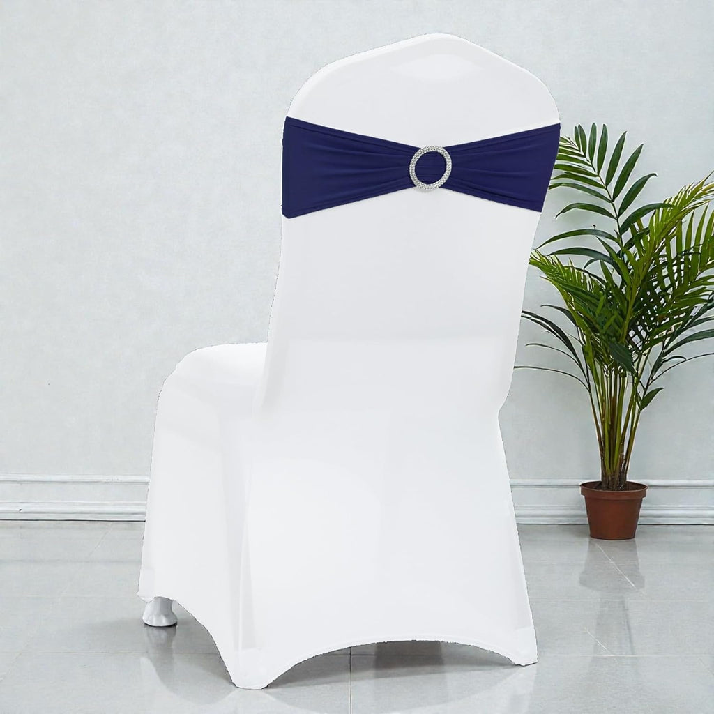 MDS Spandex Chair Sashes - Universal Elastic Stretch Bands with Buckle Slider | Pack of 150 - Navy Blue