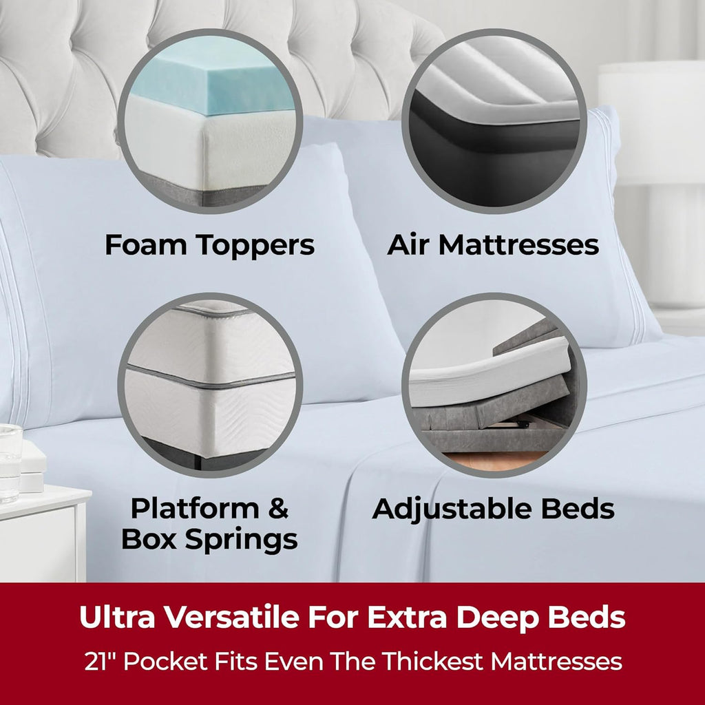 Mellanni Extra Deep Twin XL Sheets - Luxury Cooling Bedding Set - Ultra Soft, Wrinkle & Stain Resistant (Twin Extra Long, Blue Hydrangea)