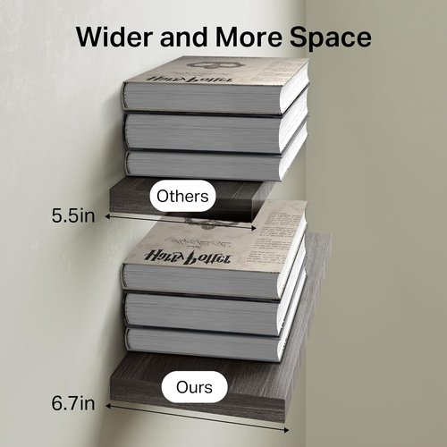 BAYKA Floating Shelves - Rustic Wall-Mounted Wood Shelves for Home Decor | Set of 3, 15.7in, Grey, 22lbs Capacity