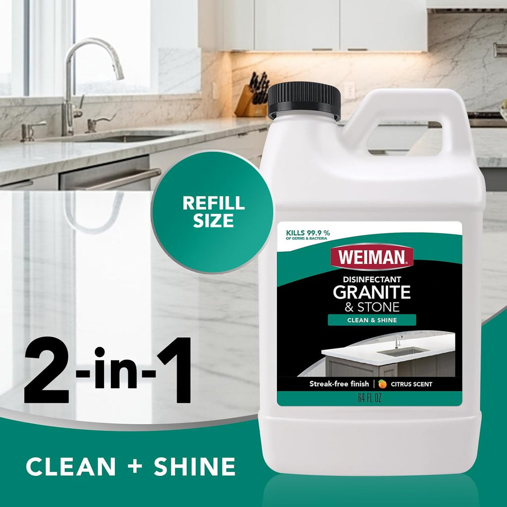 Weiman Disinfecting Granite Cleaner & Polish - Value Pack with 24 oz Spray & 64 oz Refill