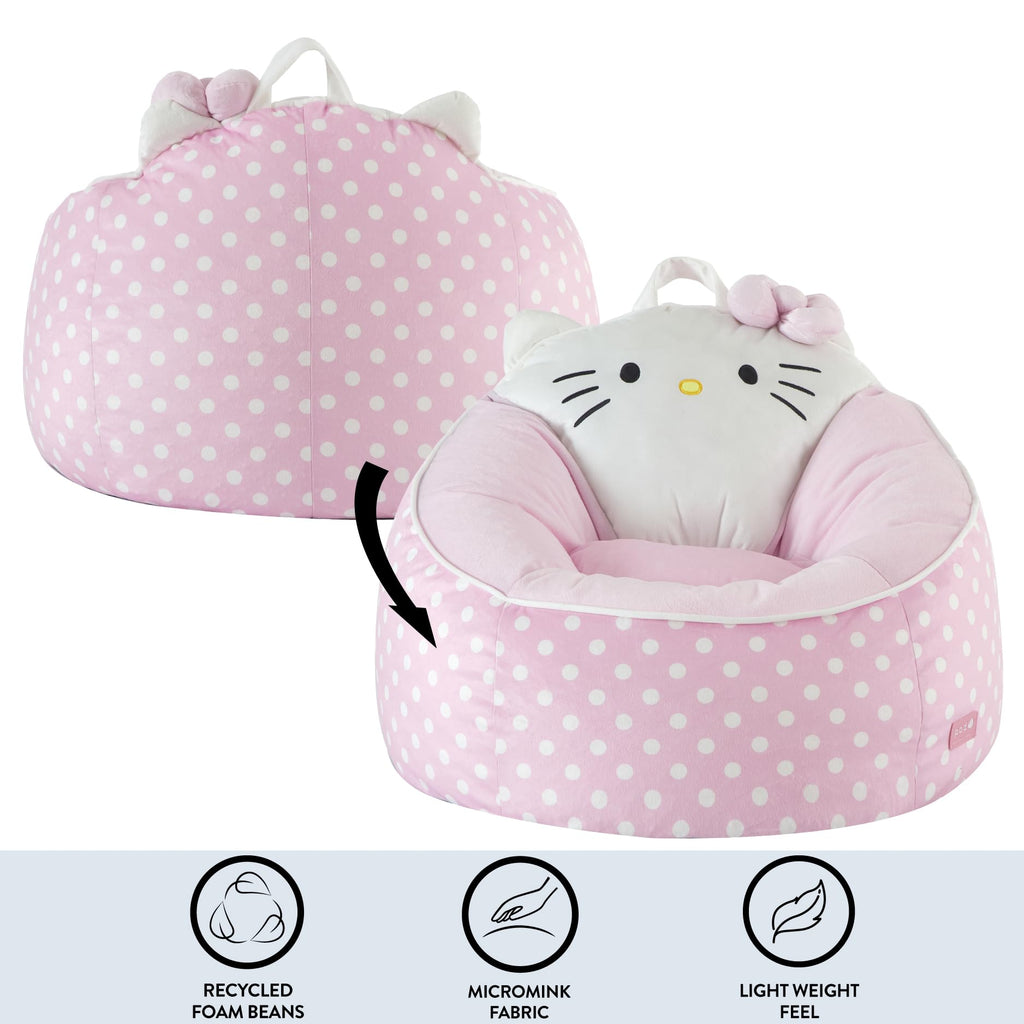 Sanrio Hello Kitty Bean Bag Chair for Kids,Figural Hillside Design by pod, Soft & Durable Fabric, 24x24x17, Comfy Seat for Bedrooms & Playrooms