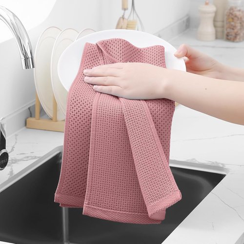 Homaxy 100% Cotton Waffle Weave Kitchen Dish Towels - Ultra Soft & Absorbent, 13 x 28 Inches, 6-Pack in Dried Rose