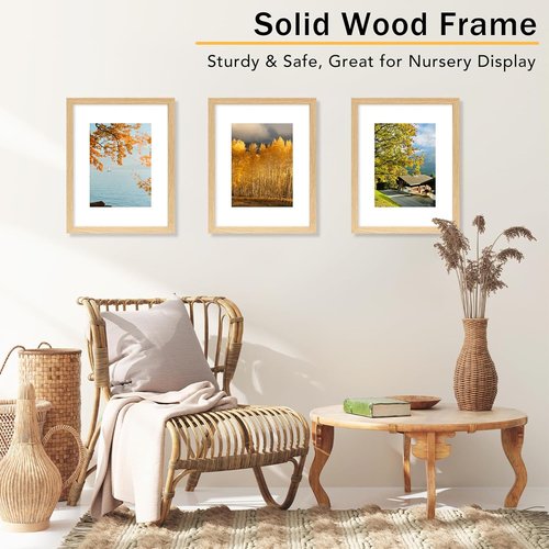 JCJMY 8x10 Picture Frame Set of 3 - Solid Wood Design with Shatter-Resistant Plexiglass | Natural Finish