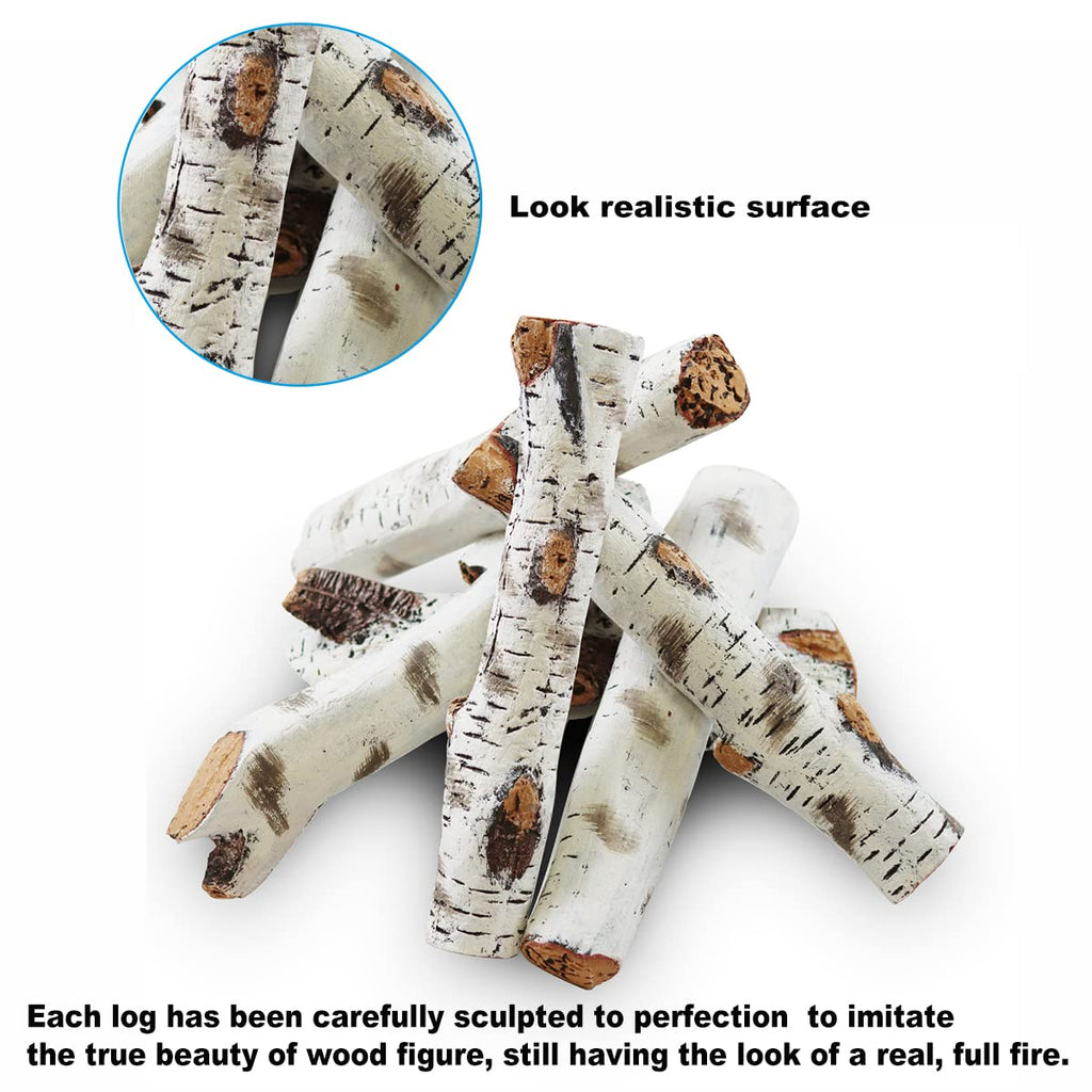 Gcostar 16" Gas Fireplace Logs Set, Ceramic White Birch Log for Gas Fireplace Indoor Insert, Vented, Propane, Electric Gas Fireplaces, Fake Wood Logs Fireplace Decor, Large Birch Logs 6PCS