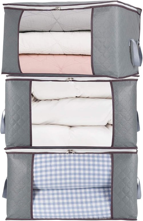 Combocube Zip Storage Bags - 3 Pcs for King Comforter, Pillows & Bedding | Clear Window & Handles