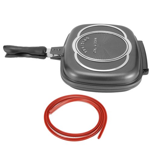 Acouto Portable Double Sided Grill Pan with Anti Burn Handle 32cm Aluminum Cooking Pot for Delicious and Nutritious Meals