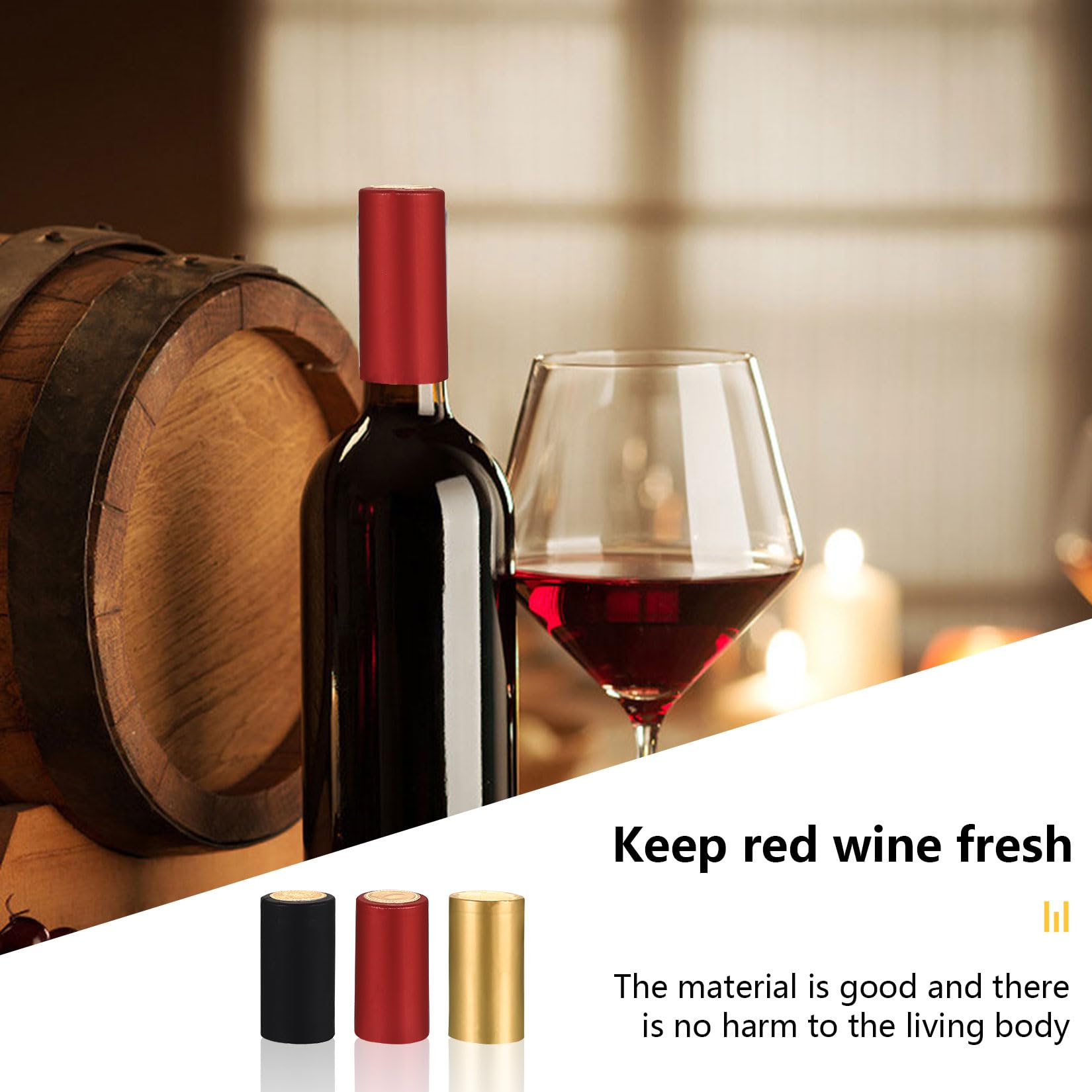 60pcs Wine Sealer for Wine Bottles, Include 30pcsPVC Heat Shrink Capsules and 30pcs Wine Bottle Cork Stoppers, Wine Bottle Tops Seals Corks, Wine Shrink Wrap Shrink Caps, for Cruise
