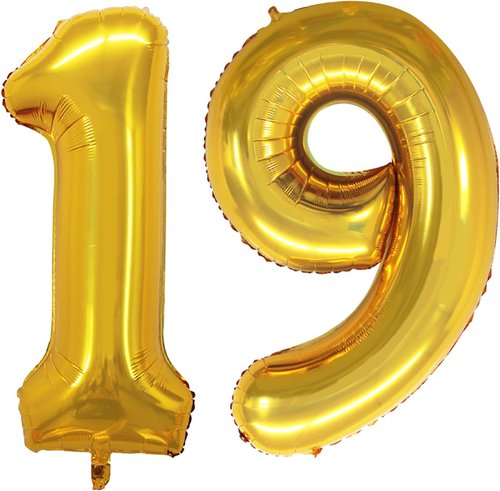 GOER 19th Birthday Balloons - Jumbo 42 Inch Gold Foil Helium Decorations for Sweet 19 Party