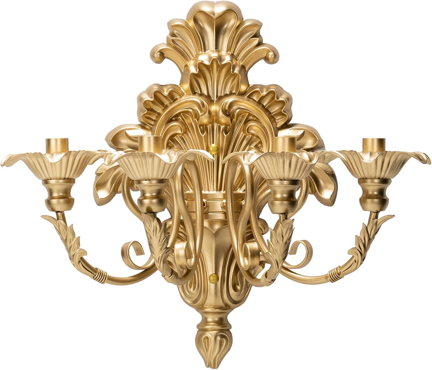Roman Fountain Wall Sconce - 4-Candle Gold Baroque Candelabra | Antique Metal Wall Mounted Holder for Tapered Candles
