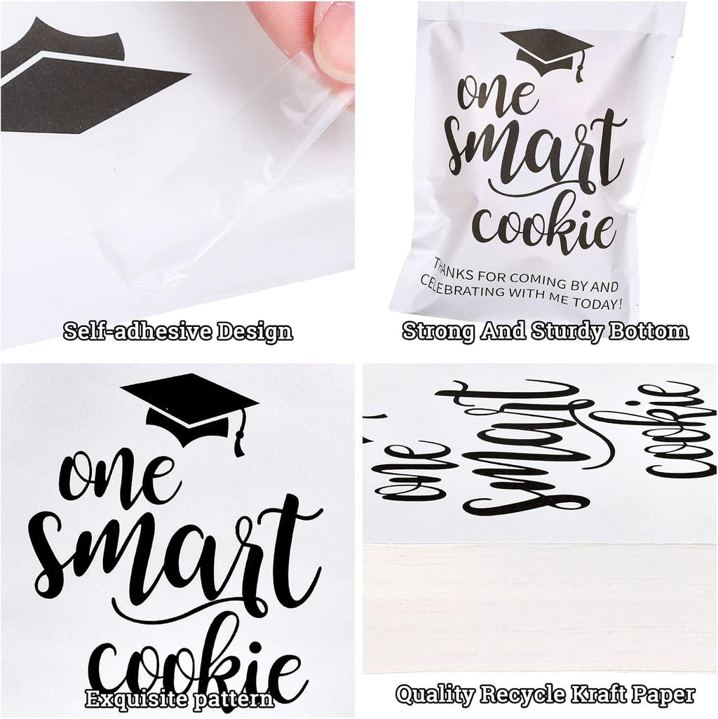 Whaline Graduation Candy Cookie Gift Bags - 100 Pack Self-Adhesive White Kraft Paper | Perfect for Party Decor