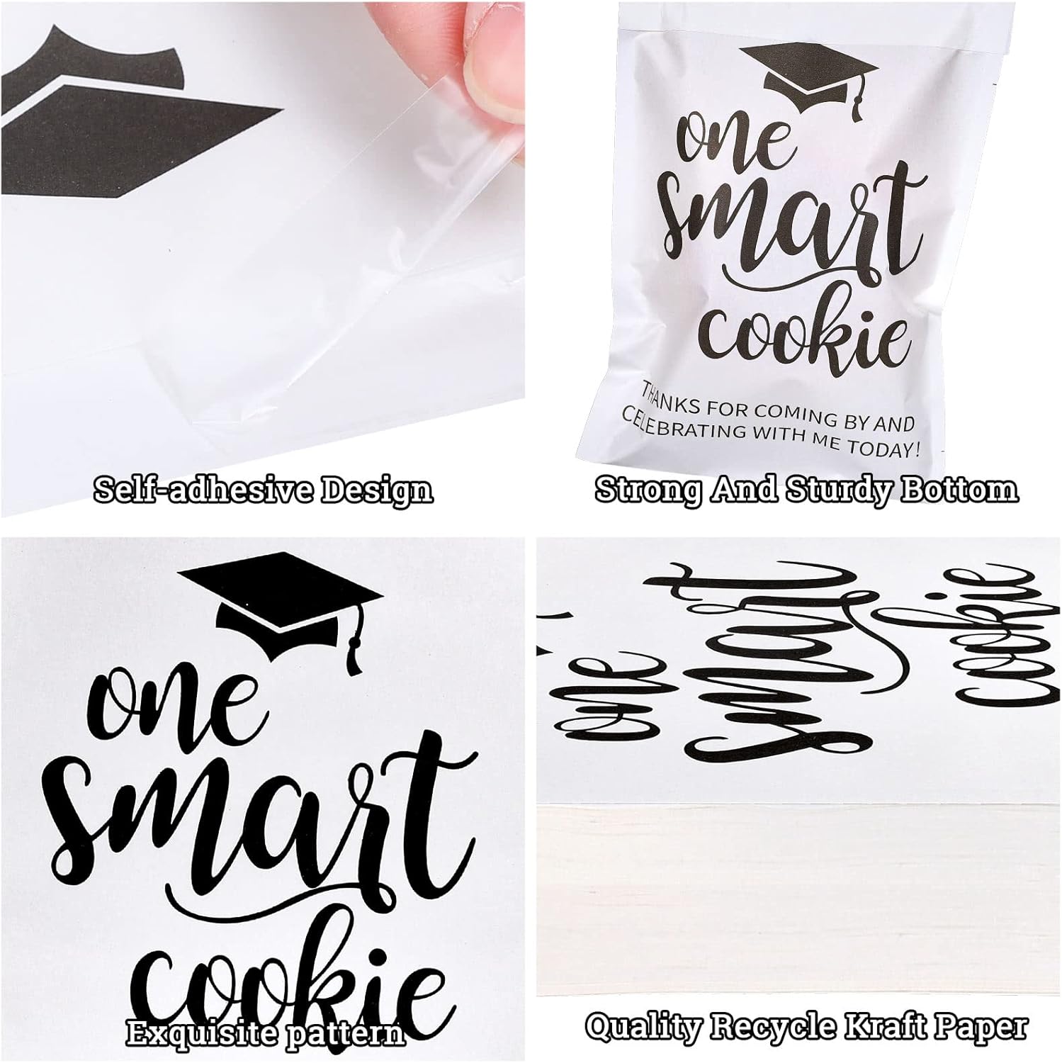Whaline Graduation Candy Cookie Gift Bags - 100 Pack Self-Adhesive White Kraft Paper | Perfect for Party Decor