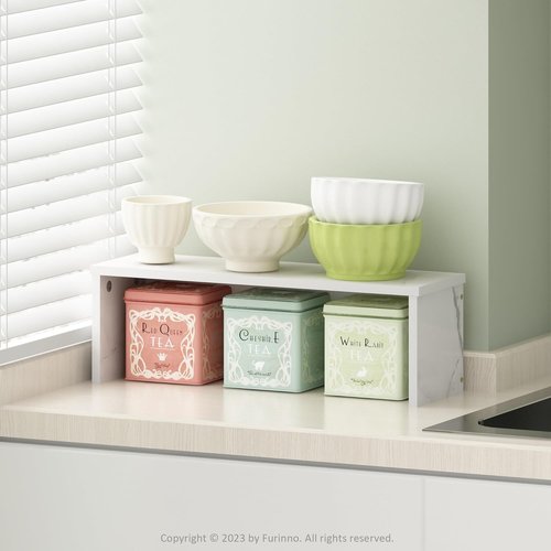Furinno Helena Kitchen Counter Organizer - Stackable Shelf, 18-Inch, Marble White Finish