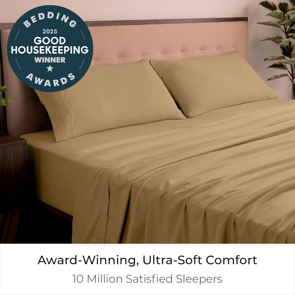 Mellanni King Sheets Set - 4 PC Hotel Luxury Bedding | Extra Soft, Cooling, Wrinkle-Resistant (Gold)