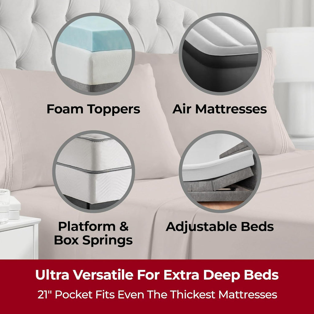 Mellanni Extra Deep Full Sheets - Hotel Luxury Bedding Set | Ultra Soft, Cooling & Stain Resistant (Full, Tan)