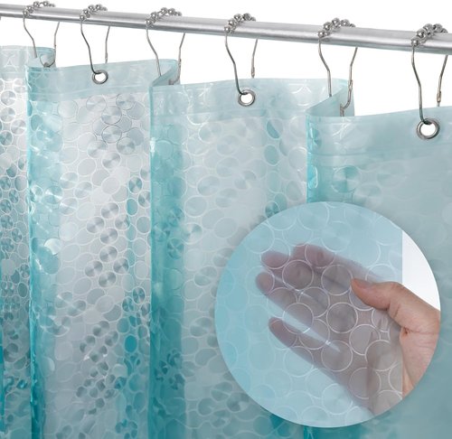 LiBa Heavy Duty Waterproof Vinyl Shower Curtain - 3D Aqua Circle Pattern, 72x72 Inches, Rustproof Grommets