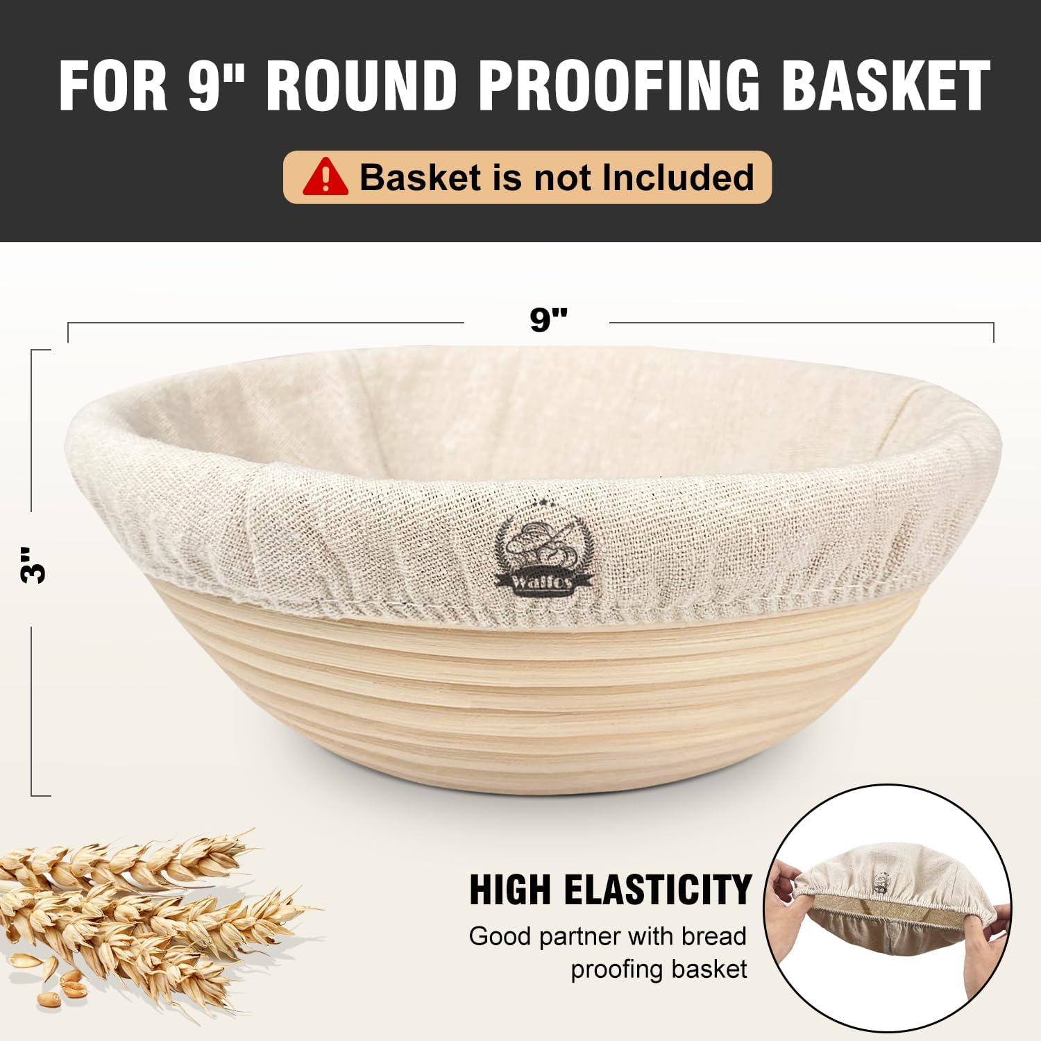 WALFOS Bread Basket Liner Cloth - 9 Inch Round Baking Dough Cover for Natural Rattan Proofing
