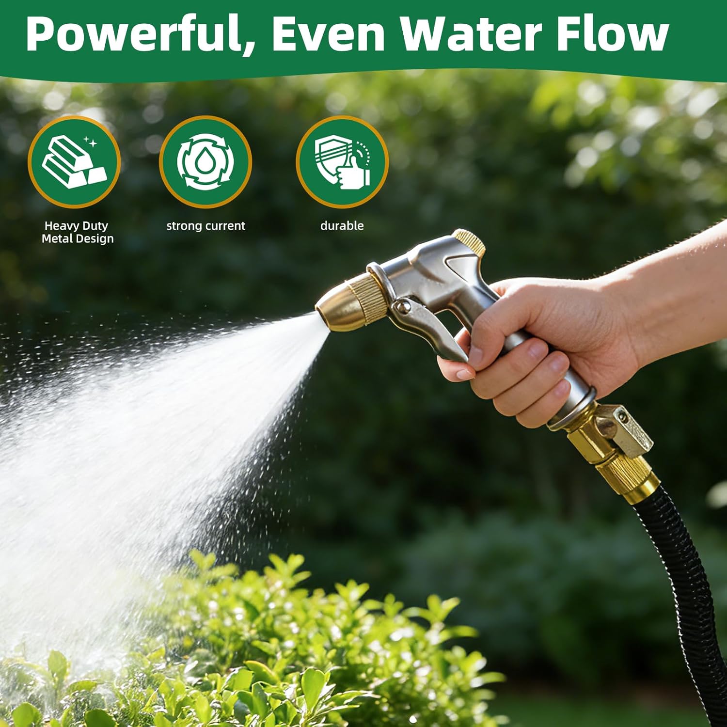 ARXIVE Heavy-Duty Metal Garden Hose Nozzle - 4 Adjustable Spray Patterns for Lawn, Car & Pet Care
