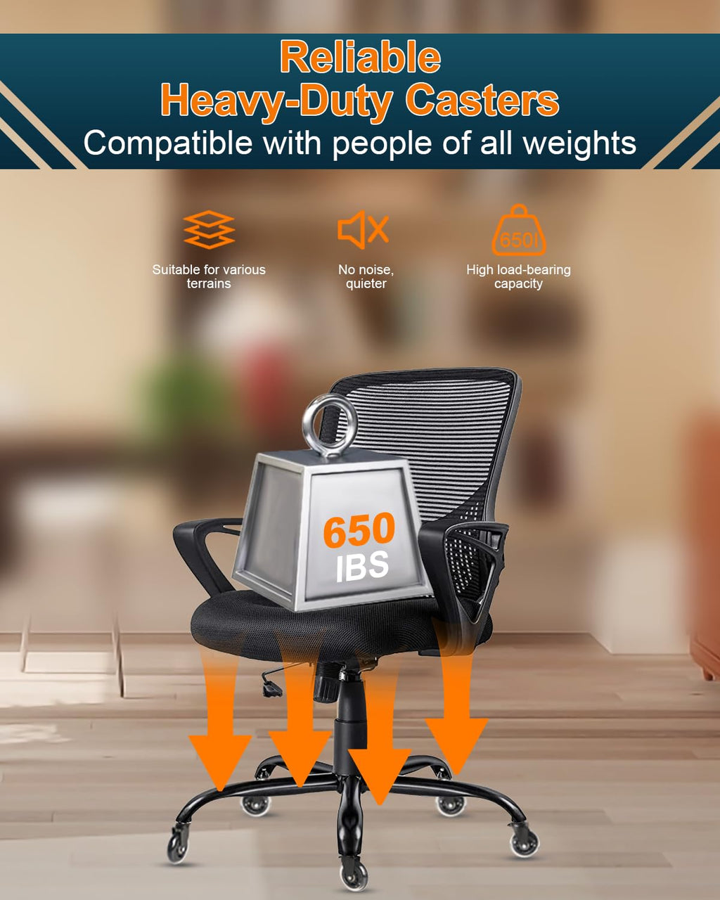 RidRed Office Chair Wheels - Heavy-Duty 3 Inch Rubber Casters | Universal Fit, Noise-Free, Fits Most Chairs