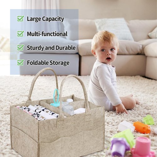 Ｄｏｒｃｙ 2 Pack Baby Diaper Organizer Bags, Portable Diaper Storage with Dividers, Foldable Nursery Storage Baskets, Newborn Essentials, Baby Shower Gifts (Oatmeal)