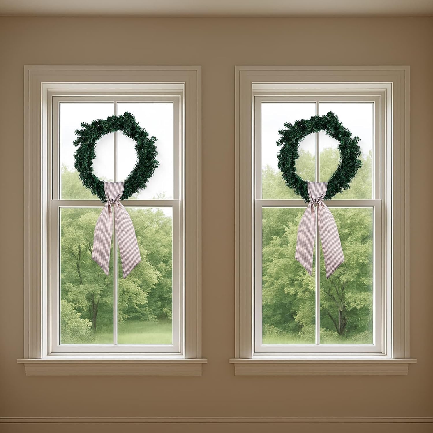 Brown Gingham Wreath Bow Set by [Brand Name] - 2 Pack Door Decoration | 5.12” Wide x 54.33” Each for Thanksgiving