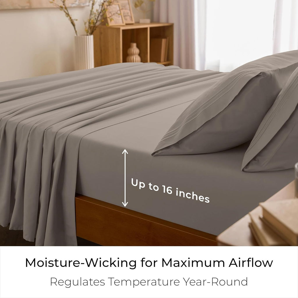 Mellanni King Sheets Set - 4 PC Luxury Bedding Collection | Extra Soft, Cooling & Wrinkle Resistant (King, Tan)