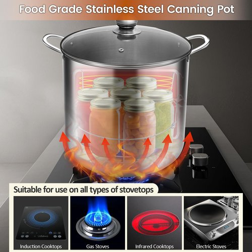 Johaus Canning Pot with Lid & Rack, 21.5 QT Stainless Steel Water Bath Canner for Home Canning, Complete Canning Supplies with Funnel, Jar Lifter, Tongs, Lid Lifter, Wrench, Bubble Remover