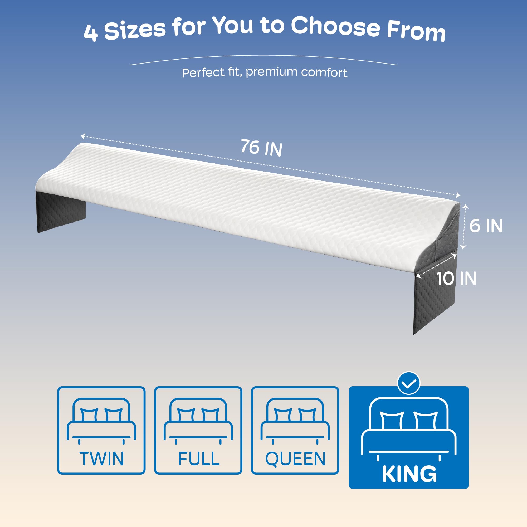 King Size Bed Wedge Pillow Headboard, Pillow Wedge for Headboard Gap(0-8"), Mattress Gap Filler Wedge, Stop Items Falling and Get Quality Sleep,Ergonomic Design, Non-Slip, Breathable(76"X10"X6")