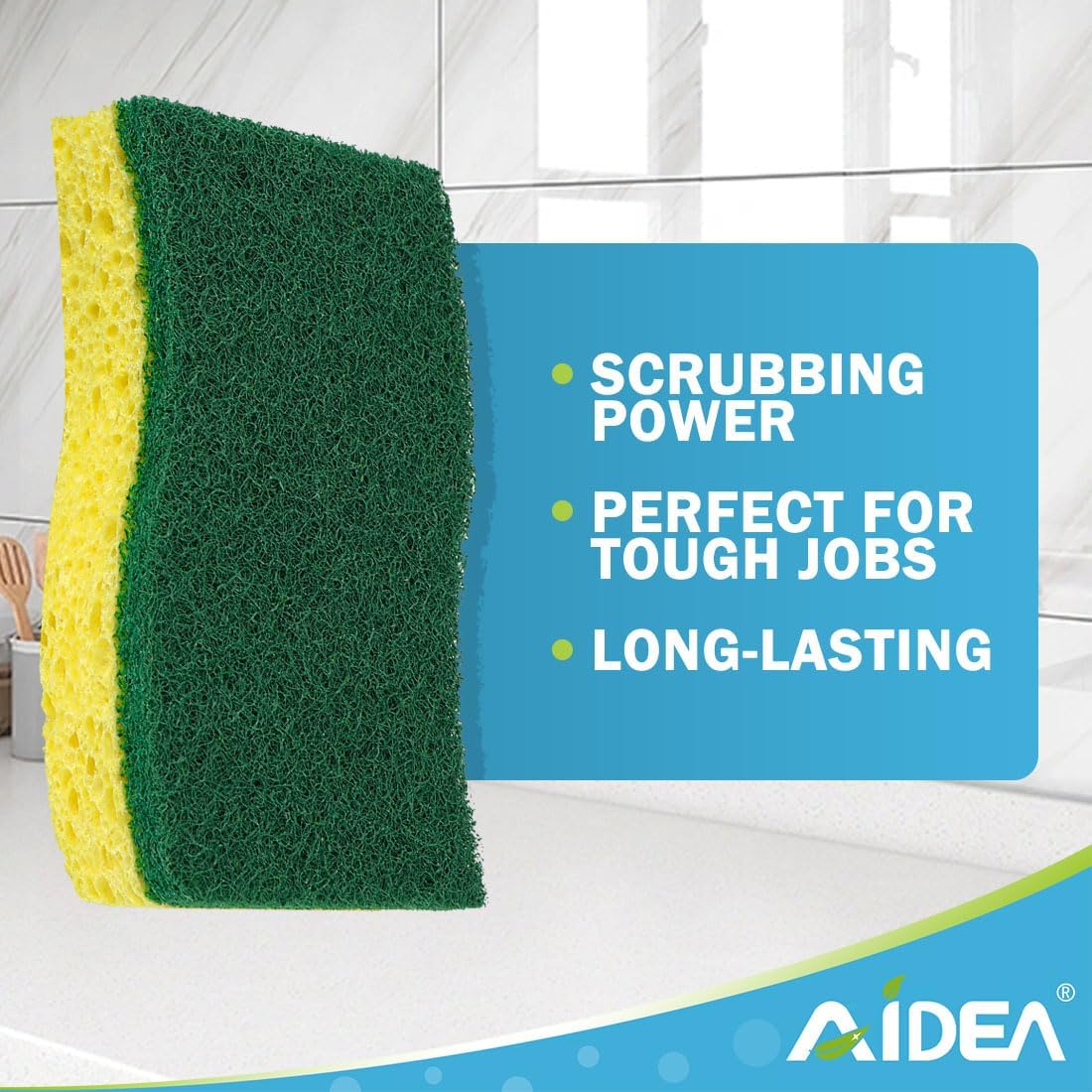 AIDEA Heavy-Duty Kitchen Sponges - 9 Count | Tough Scrubbing Power for Cookware & Household Cleaning