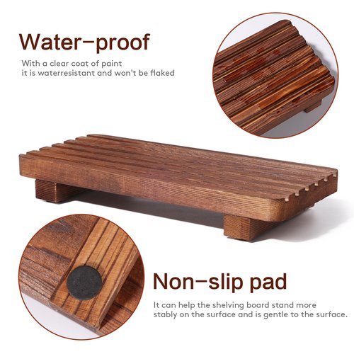 SAMEBUTECO Bathroom Tray,Rustic Wood Soap Tray 2 Packs,Riser Farmhouse Soap Dish Holder,Footed Wood Pedestal Stand for Vanity,Dispenser,Countertop,Size 8.7x4x1.7''
