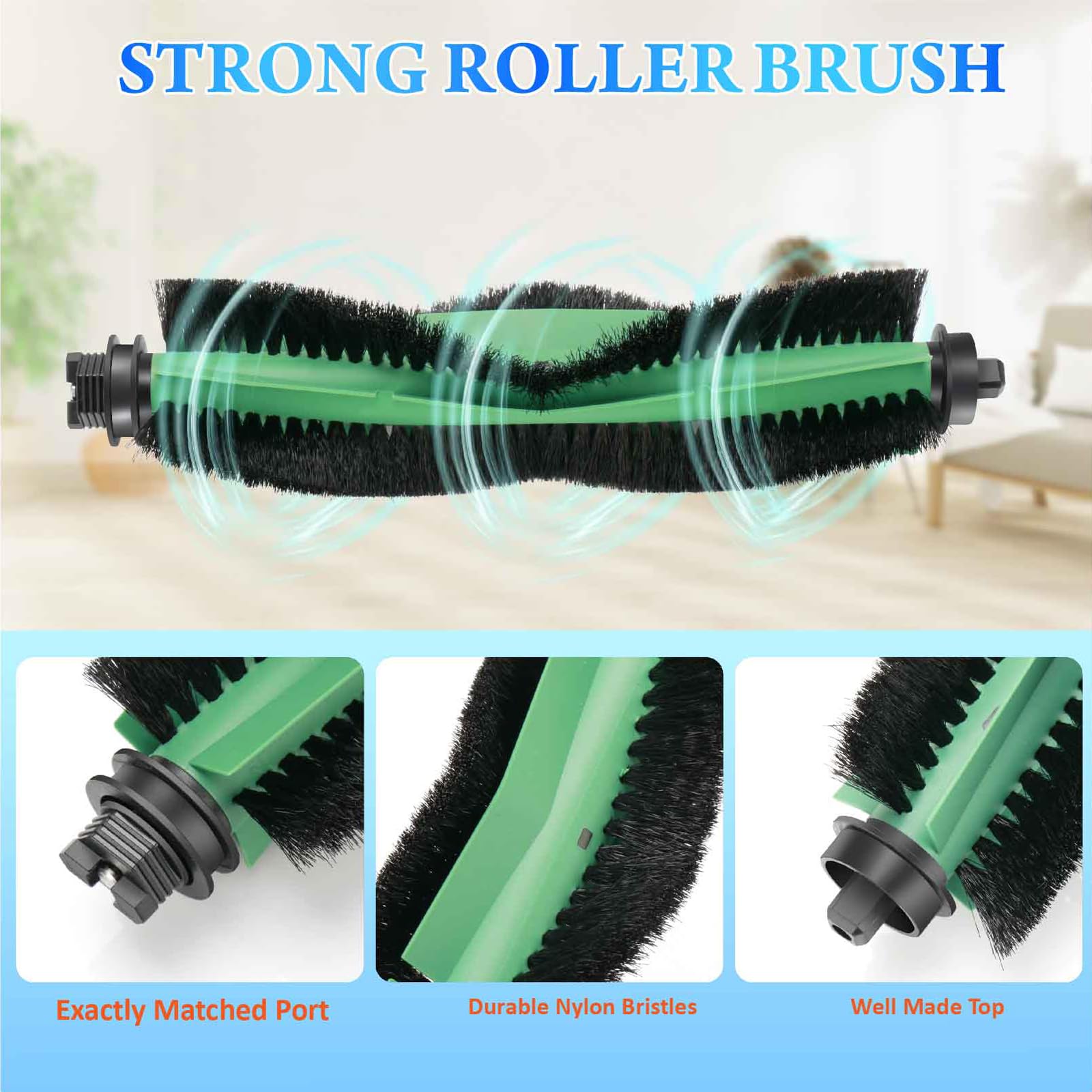 Replacement Parts Compatible for iRobot Roomba 104, 105 Vac/Combo, Y0140, Q0120, Y0110, Q011, Q0520 Robot Vacuum Cleaner, 2 Roller Brush, 4 Filters, 4 Side Brushes, 1 Cleaning Brush