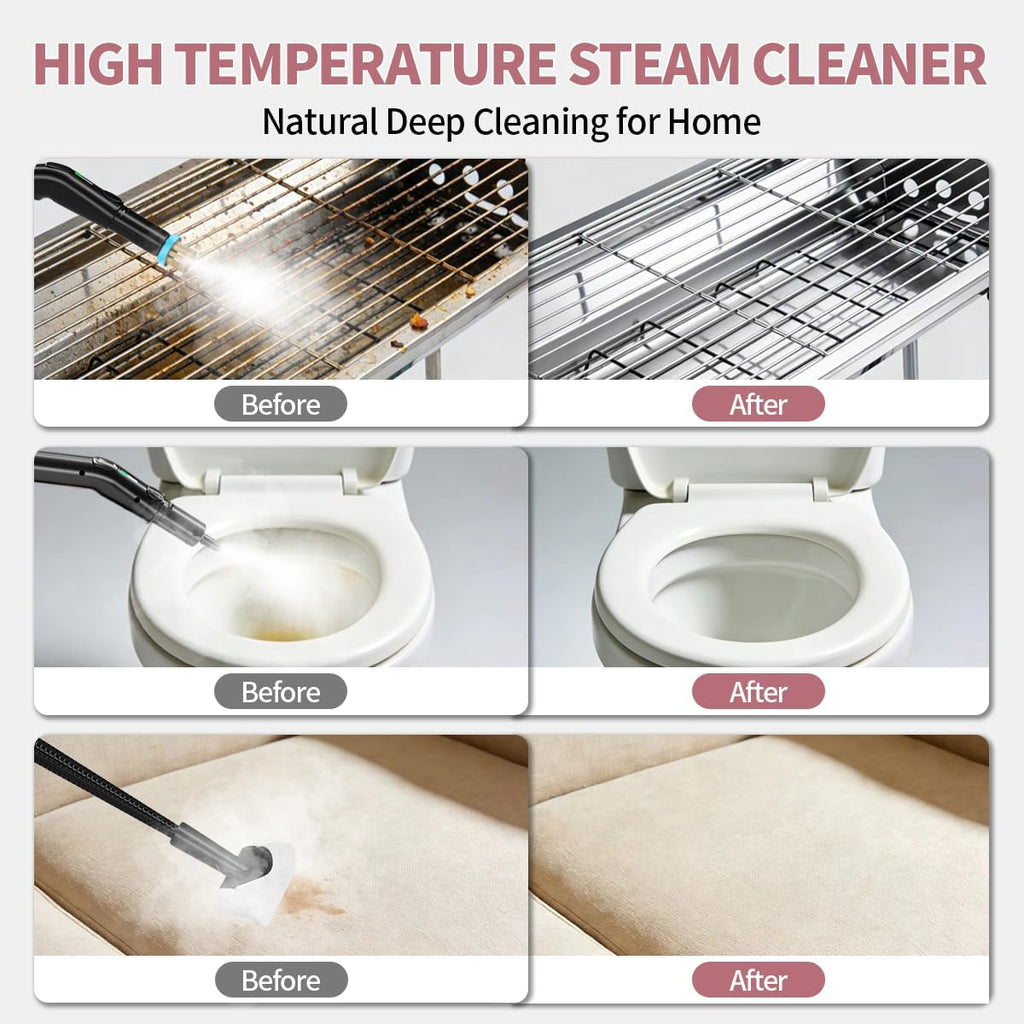 Skiennix Steam Cleaner - 3-Level Adjustable Steamer with Temp Display & 1.8L Tank | Fast Heat in 15s for Home & Car Cleaning