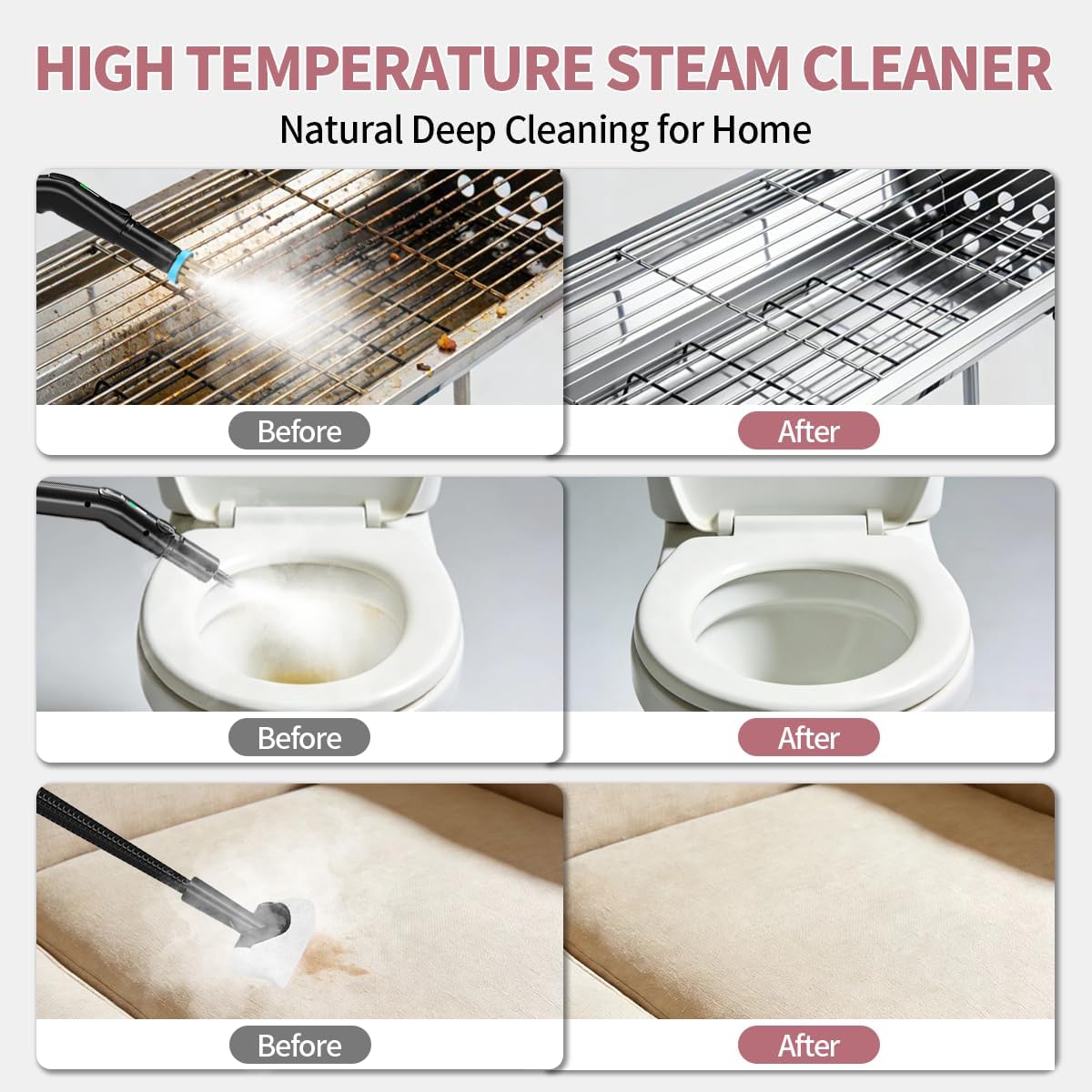 Skiennix Steam Cleaner - 3-Level Adjustable Steamer with Temp Display & 1.8L Tank | Fast Heat in 15s for Home & Car Cleaning