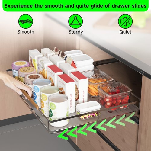 SOFRON Expandable Pull Out Drawers for Cabinets, Kitchen Cabinet Slide Out Shelves, Adjustable Roll Out Drawers, Stainless Steel, Small 2 Pack, (10.5"-16") W * 22.7"D