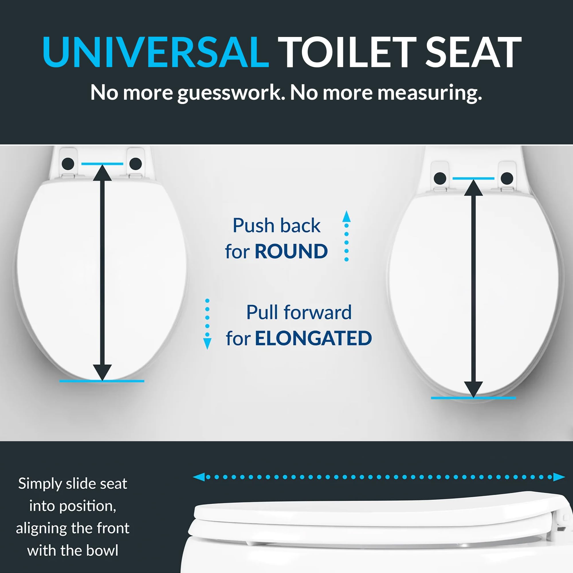 Mayfair Universal Size Slow Close Toilet Seat, Durable Plastic, Fits Round & Elongated Toilets, White