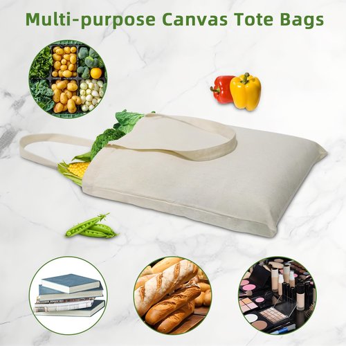 HECTOLIFE 24 Pack Canvas Tote, Reusable Blank Canvas for Shopping,Grocery Bags,DIY Gift Bags