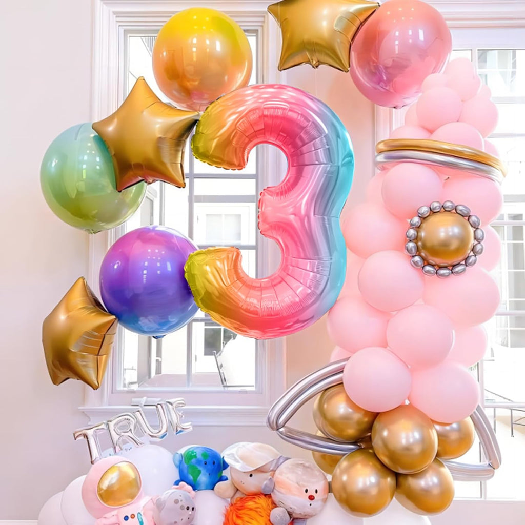 Skiennix 40-Inch Giant Rainbow Number 3 Balloon - Helium Mylar Foil for Birthday & Baby Shower Decor