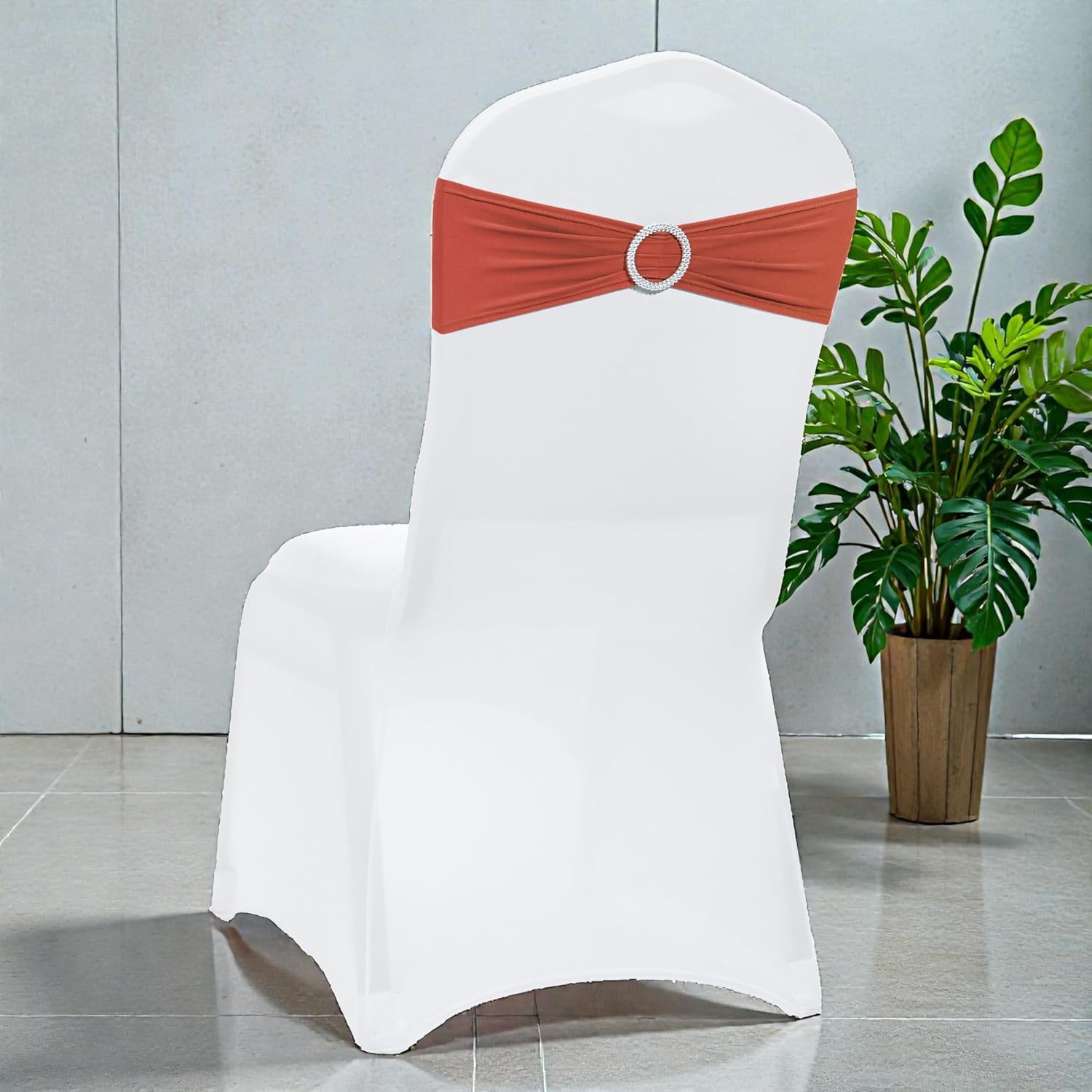 MDS Spandex Chair Sashes - Universal Fit Elastic Stretch Bands with Buckle Slider Bow | Terracotta, Pack of 125