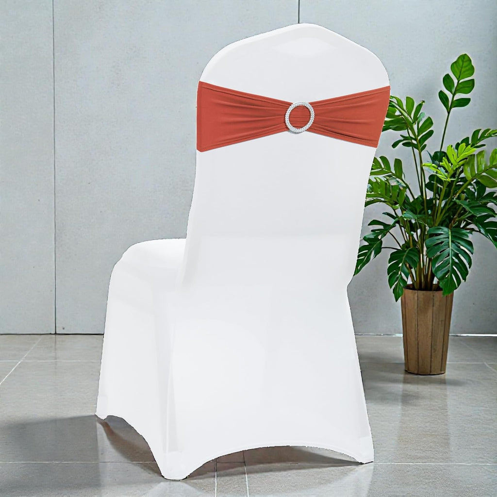 MDS Premium Spandex Chair Sashes - Stretch Chair Cover Bands with Buckle Slider | Pack of 50 - Terracotta