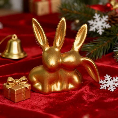 Golden Couple Bunny Figurine - Unique Resin Statue for Home & Office Decor | Perfect Holiday Ornament
