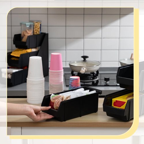 Novabright 6 Compartment Serve Condiment Bin Self Serve Condiment Packet Organizer Stand Countertop Plastic Containers Storage Display Rack for Coffee Shops Restaurants Bars(6 Bin)