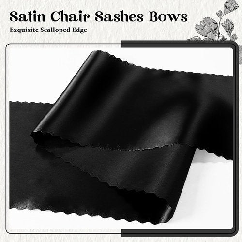 Black Satin Chair Sashes by [Brand Name] - 12 Pcs, 7x108 Inch Bows for Weddings & Events